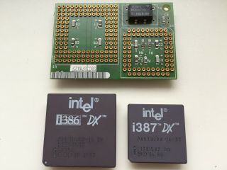 Intel A80386dx - 16,  387 Fpu,  On Very Rare Adapter Sbc387mx25,  Vintage Cpu,  Gold