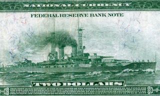 Hgr Sunday 1918 $2 Frbn Rare Fr 766 ( (ww1 Battleship))  Only Lightly Circulated