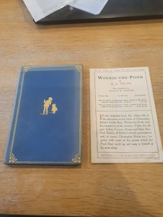 Rare Deluxe 1st Edition 1926 - Winnie The Pooh - A A Milne -,  Orig Leaflet