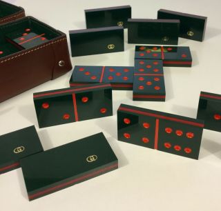 VINTAGE GUCCI DOMINO SET W/BROWN LEATHER CASE RARE COLLECTIBLE 2