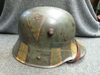 Wwi German Model 1916 Helmet W/ Camouflage Paint - Liner - Rare