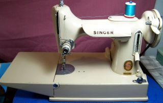 Rare Tan Singer Featherweight Sewing Machine 221j With Case & Attachments