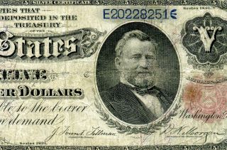 Hgr Sunday 1891 $5 Silver Certificate (general Grant) ( (rare))  Attractive Grade
