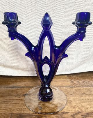 Heisey Glass Rare Cobalt Blue Large Double Candelabra Candle Holder