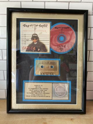 Eazy E Str8 Off The Streets Gold Sales Award Riaa Award Rare Ruthless Records