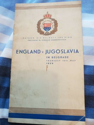 Yugoslavia V England 1939 Rare Programme Prewar England Away