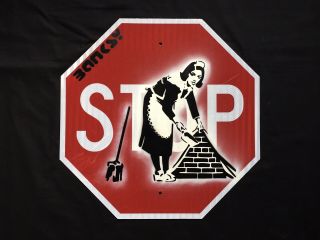 Banksy - Spray Stencil Street Sign Painting Rare - The Maid