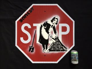 Banksy - spray stencil Street Sign Painting Rare - The Maid 2