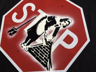 Banksy - spray stencil Street Sign Painting Rare - The Maid 3