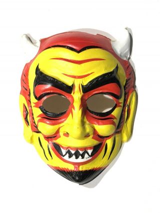 1960s Vtg Ben Cooper Plastic Red Devil Satan Halloween Mask Monster Classic Rare