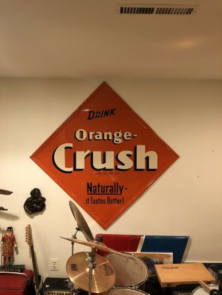 Rare Vintage Huge 57” Drink Orange Crush Embossed Tin Sign Local