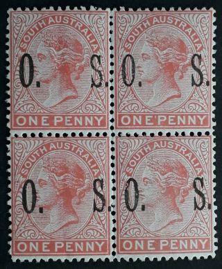 Rare 1899 South Australia Blk 4x1d Rosine 2nd Sideface Stamps Wide O.  S.  O/p Muh