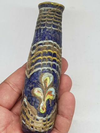 EXEPTIONAL EXTREMELY RARE ANCIENT PHOENICIAN GLASS BOTTLE / VASE 102 GR 135 MM 2
