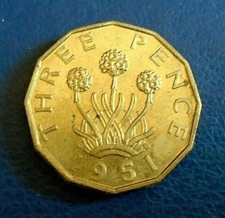 1951 King George Vi Brass Threepence,  Rare In This Very High To Top Grade