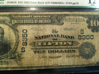 Usa 10 Dollars National 1902 (1906) - Tifton,  Ga - Charter 8350 Pmg 12 F - Rare