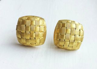 Rare $3400 Roberto Coin 18k Gold Large Appassionata Silk Weave Stud Earrings