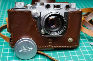 Claed Leica Iiic Rf Camera Rare Leitz Ny Flash Sync Mod Sumimtar 50mm F/2 Case