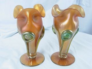 Rare Carnival Glass Tornado Variant Vases With Vaseline Tornadoes