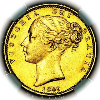 Rare 1849 Queen Victoria Great Britain London Gold Sovereign Coin Ngc Au55