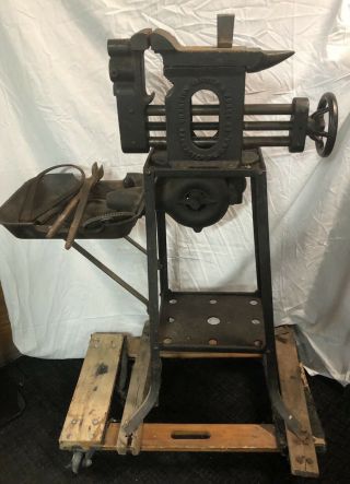 Very Rare Champion Blower And Forge Anvil Vise & Coal Forge Combo Stand
