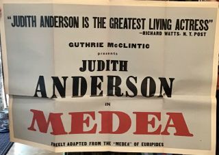 Rare 1948 Judith Anderson Medea Huge York Theater Poster Billboard Sign