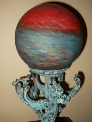 Rare Antique Deco Le Verre Francais Globe Shade Lamp With Dragons