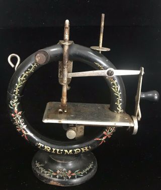 Rare Triumph Antique Toy Sewing Machine Childs Wooden Circle