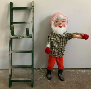 Rare Mechanical David Hamberger Window Store Display Ladder Gnome With Carrot