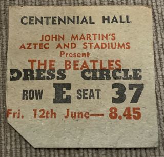 Mega Rare The Beatles Concert Ticket Stub Adelaide Australia 1964 Jimmie Nicol