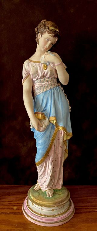 Antique French Limoges Henri Ardant Bisque Figurine Of Maiden Rare