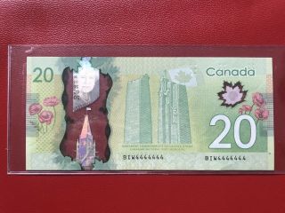 One Digit Solid Numbers 2012 Bank Of Canada $20 Banknote Solid 4s: Ultra Rare