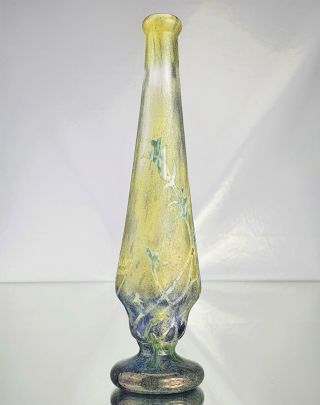Daum Nancy Rare Vase Aux " Anémones Des Près " Verre Gravé Vitrifié Art Nouveau