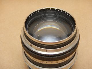 Rare Contax RF Black Carl Zeiss Jena 1454181 8.  5cm f/2.  0 Sonnar Lens 2