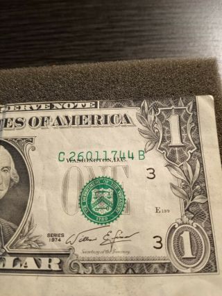 1974 $1 One Dollar Bill Miss Cut Error And Misaligned Very Rare