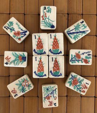 Rare Sprout Bam Vintage 1920’s Bone & Bamboo Mah Jongg Set 152 Tiles Mahjong