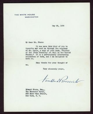 President Franklin D.  Roosevelt Fdr Signed 1936 Typed Letter Psa/dna Loa Rare