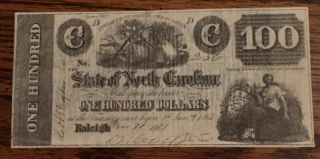 Very Rare $100 Cr.  74 - 1 North Carolina Nc State Confederate Currency 1861