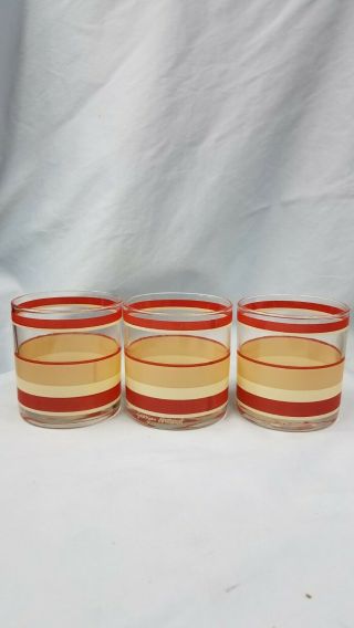 3 Vintage Georges Briard Red Beige Stripes Barware Lowball Glasses Rare Htf
