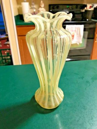 Rare Vintage Yellow And White Stripe Vase Ruffle Top Very Early Unknown Piece