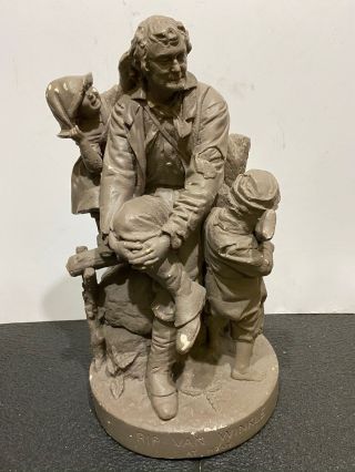 Rare John Roger Rip Van Winkle At Home Plaster Art Sculpture Garden Statue 18lbs