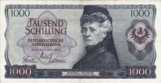 1000 Schilling Very Fine Banknote From Austria 1966 Pick - 147 Rare