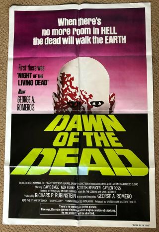 Dawn Of The Dead U.  S.  One Sheet Poster Rare Green Text