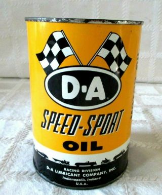 Ultra Rare - D - A Speed Sport Motor Oil Full 1 - Quart Metal Can - Checker Flags - Sign -