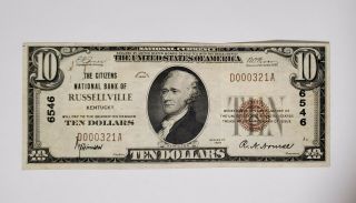 1929 $10 The Citizens National Bank Of Russellville Ky Kentucky Ch 6546 Rare