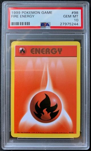 1999 Pokemon Base Set Unlimited Fire Energy Non - Holo 98/102 Psa 10 Gem