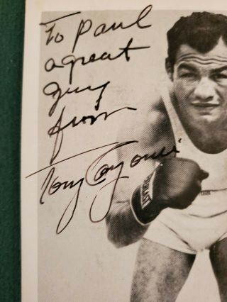 Rare Vintage Tony Canzoneri Signed Autographed Post Card (Paddock Bar & Grill) 2
