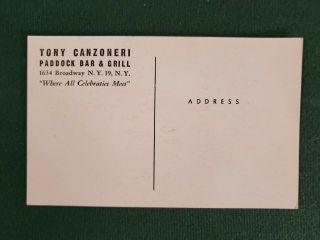 Rare Vintage Tony Canzoneri Signed Autographed Post Card (Paddock Bar & Grill) 3
