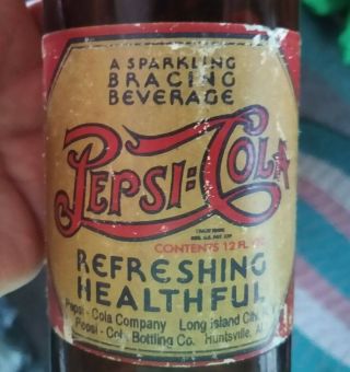 RARE Old PEPSI - COLA Double Dot PAPER LABEL AMBER BOTTLE.  COOL 2
