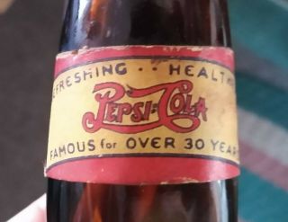 RARE Old PEPSI - COLA Double Dot PAPER LABEL AMBER BOTTLE.  COOL 3