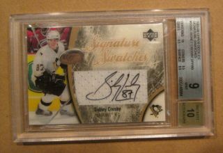 Rare 2005 - 06 Ud Ice Sidney Crosby Auto Jersey Sp Rc Pittsburgh Penguins Bgs 9